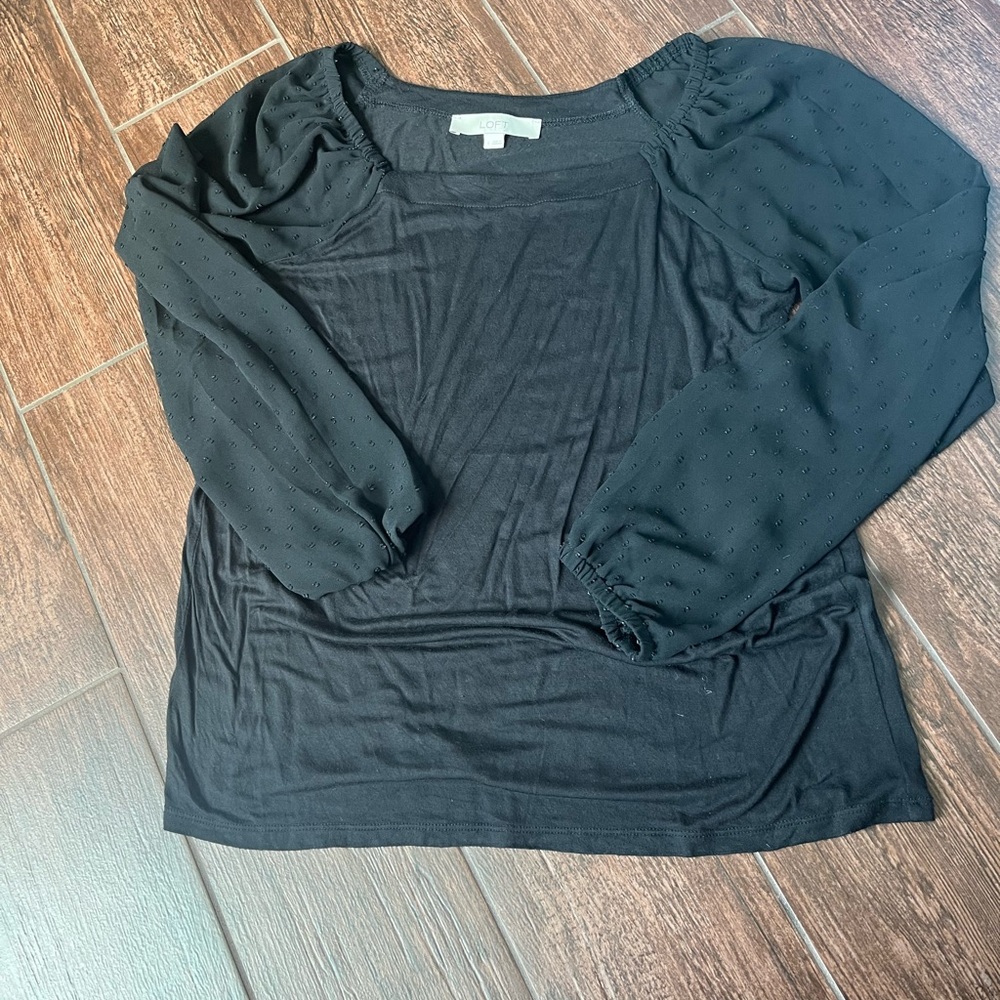 LOFT Black Long Sheer Sleeve Top Size Small